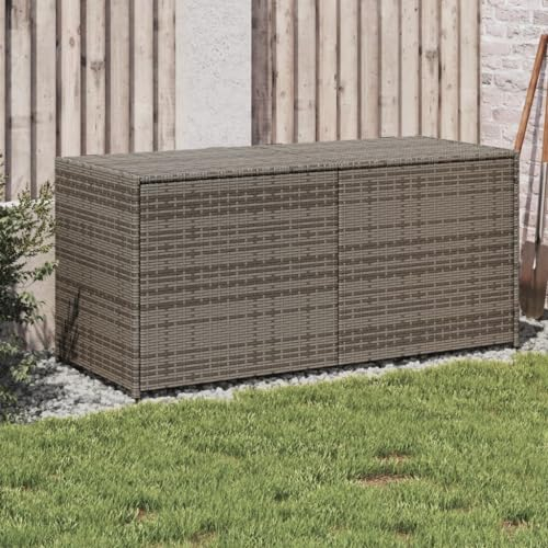 Tidyard Gartentruhe Gartenbox Aufbewahrungsbox Auflagenbox Grau 283L Poly Rattan