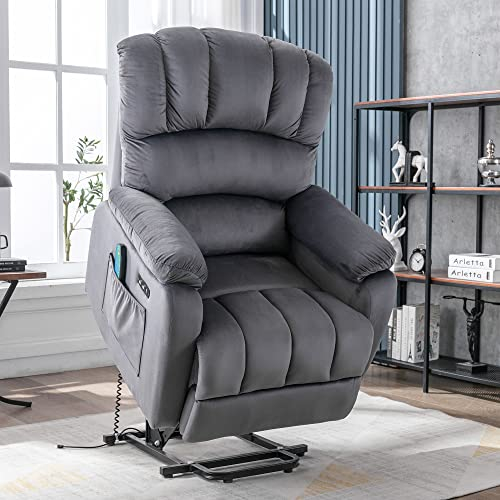 Merax Elektrisch Relaxsessel, Fernsehsessel mit Liegefunktion Massagefunktion Wärmefunktion, Massagesessel mit Fernbedienung, Ruhesessel Stoff, Liegesessel neues Modell Grau
