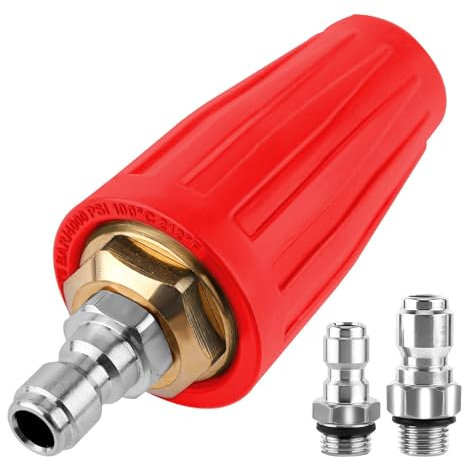 Ugello Turbo per Idropulitrice, 4000PSI Max. 4.0GPM Idropulitrice a Sgancio Rapido Adattatore Rotante per Ugello Turbo con Connettori Rapidi da 0,64cm 0,95cm per Auto ed Esterni(Rosso)