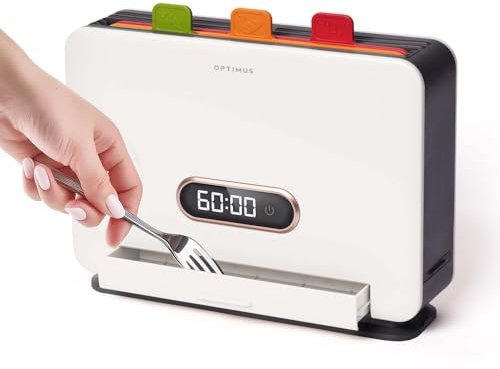 OPTIMUS TECHNOLOGY Smart Cutting Board Knife Set Sterilizing Drying Includes 4 Color Coded Cutting Boards & 4 Stainless Steel Knives Organizer