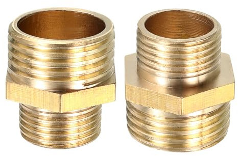 DTGN Raccord de Tuyau en Laiton 1/2 Bsp Mâle x 3/8 Bsp Mâle - Lot de 2 - Convient pour la Connexion de Tuyaux - Connecteurs de Mamelons Hexagonaux en Laiton - Tonalité Dorée