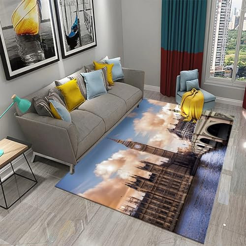 Bereichsteppich,3D-Teppich London, England, Nachtansicht Entscheidender Moment Gedruckt Wohnkultur rutschfest Weich,Kinderzimmer-Teppich - Polyester-Soft-Touch 100 X 120 cm -0U1E2E9Y5Y4