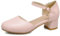 OALEEN Chaussures Sandales Femme Fille Eté Petit Talon Carré Bride Cheville Bout Rond Fermé Escarpins Soirée Mariage Rose 39