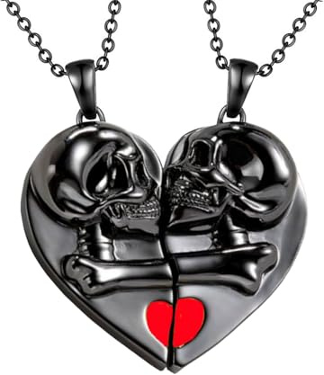 2PCS Magnetische Pärchen Halsketten Totenkopf Anhänger,Paare Anhänger Halsketten für Sie und Ihn, Beste Freunde Halsketten,Geschenk zum Valentinstag Geburtstag Jahrestag für Paare Freundschaft Frauen