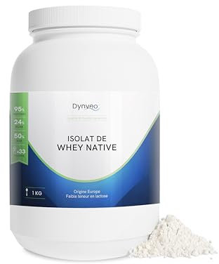 Whey Native Isolate en Poudre 1 kg - Prise de Masse, Sèche, Musculation - Riche en BCAA, Issue de Lait de Vache Frais - Whey Pure 95% en Protéines - Origine européenne, Dynveo
