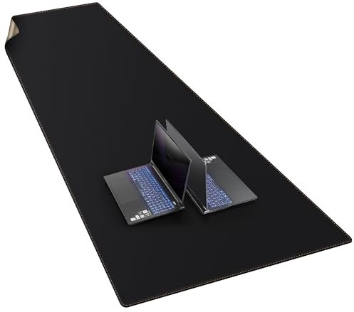 MAIDERN Tapis de Bureau Double Face en Cuir et liège 200 x 80cm, Grand Tapis de Souris, Sous-Mains bureau en Cuir PU imperméable, Sous Main Bureau pour le Bureau et la maison (Noir)