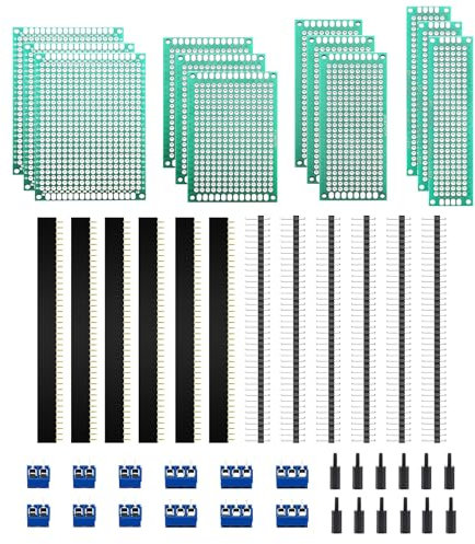 HUAZIZ 48 Stück PCB Board Kits, 12 Stück Doppelseitige Leiterplatten Prototypkarten, 12 Stück männlich weiblich 40 Pin Kopfleiste, 12 Stück 2P/3P Screw Terminal, 12 Stück Nylonsäule