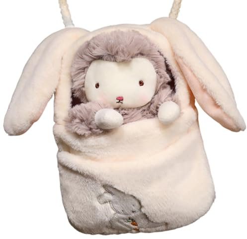 JAWSEU Tasche Plüsch Messenger Umhängetaschen mit Schaf Tierpuppe, Plüsch Schultertasche Hase Umhängetasche Mädchen Plüsch Handtasche Kaninchen Cross Body Messenger Bag Handy Geldbörse für Mädchen