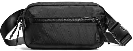 tomtoc X-Pac Bauchtasche für Herren Damen, 1,5 Liter Klein Travel Sling Bag Brusttasche Gürteltasche Schultertasche Umhängetasche mit RFID Schutz für Wandern Reise Alltag, Schwarz
