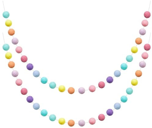 Qaestuan 2 Stück Pompom Girlande Filzkugeln Pastell, Bunte Filzkugeln Girlanden mit 60 Stück Pompom, Mehrzweck Filz Ball Girlande, Wolle Filz Ball Girlandes, für Babybett Deko, Geburtstagsfeier