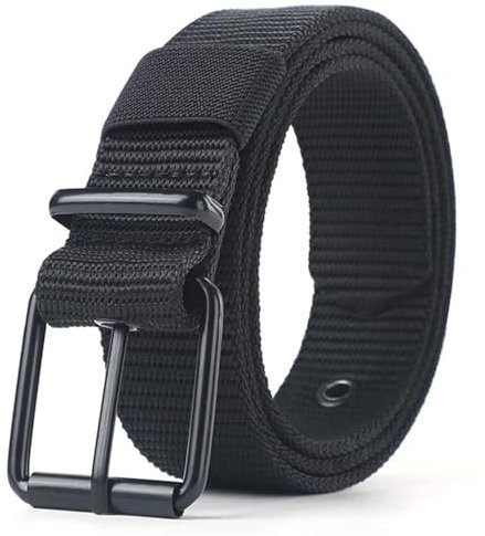 Ayztantine Gürtel Stretch Herren Gürtel Perforierter Canvasgürtel Herren Nadelschnalle Gürtel Student Jugend Vielseitiger Jeansgürtel(120cm,Black)