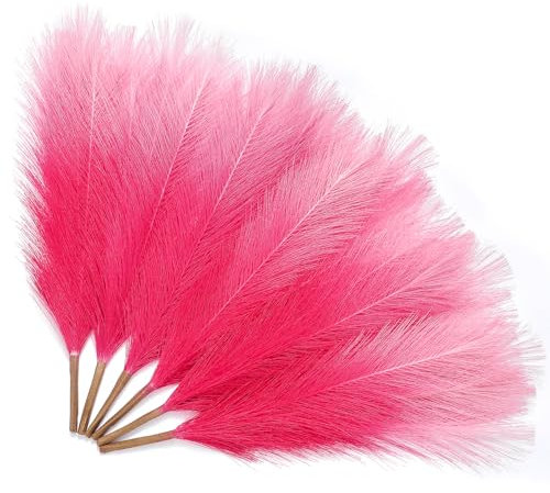 Serwalin Lot de 6 herbes de la pampa artificielles pour décoration de table de mariage - 45 cm - Rose vif dégradé