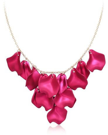 EVER FAITH Rosenblatt Halskette für Damen, Hot Pink Blume Rose Petal Statement Bib Kragen Halskette Blumenschmuck Zubehör für Hochzeit Party