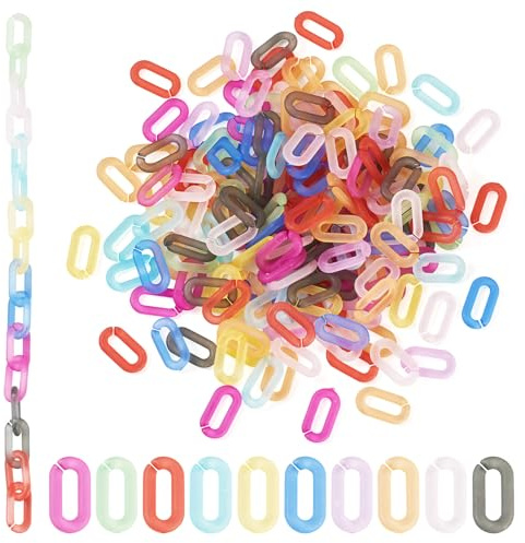Sparkeads 200 Pcs Colorful Linking Rings Iridescent Quick Link Connectors Frosted Oval Acrylic Rings for Cable Chain Making Jewelry Bracelet Necklace Women Lanyard Accessory