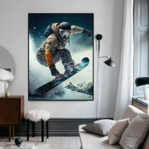 TONGYINLI Wintersport-Poster-Drucke für modernes Wohnzimmer, Skiclub, Schlafzimmer, Heimdekoration, Leidenschaft Snowboard, Wandkunstbilder, 60 x 90 cm, Rahmen