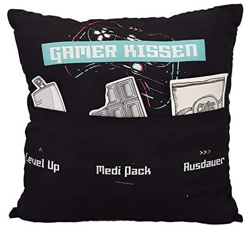 itenga Kissen aus Stoff - Dekokissen mit 3 Taschen zum Befüllen 43x43cm mit Motiv (Gamer Kissen)
