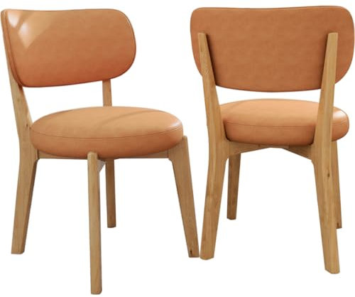 Generisch Modern Esszimmerstühle 2er Set Küchenstühle Esstischstühle mit Rückenlehne Polsterstühle mit Massivholzrahmen Holzstühle für Esszimmer Küche Wohnzimmer (Holz+Orange)
