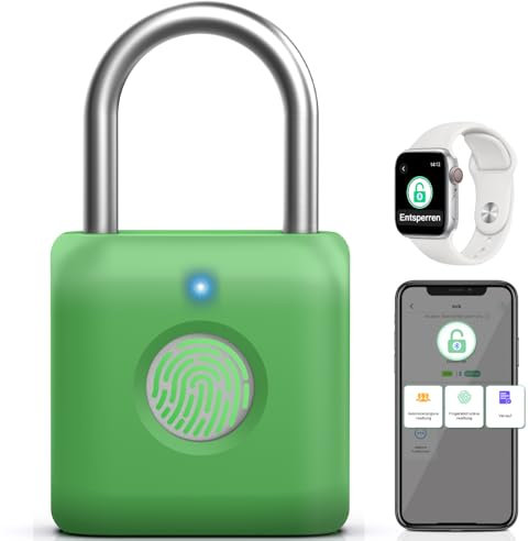 Anweller Smart Fingerabdruck Schloss mit Bluetooth für Gym, Büro, Haus, Garten - Vorhängeschloss Klein in Avocado Grün