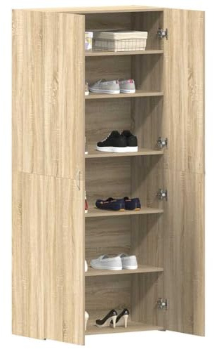 vidaXL Shoe Cabinet 80 x 35.5 x 180 cm Engineered Wood Brown | Plenty of space for keeping your shoes sorted, A modern look that fits in anywhere, Change the height to fit your needs