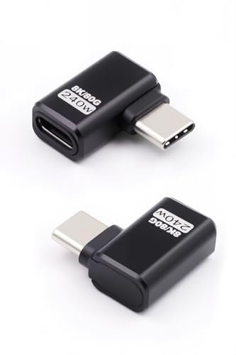 Duttek 80Gbps Right Angle USB C Adapter, Up to [8K@60Hz Video, 240W Charging, 80Gbps Data Transfer] 90 Degree USB C Extender Adapter for Thunderbolt 5/4, iPhone 16, Steam Deck 2 Pack