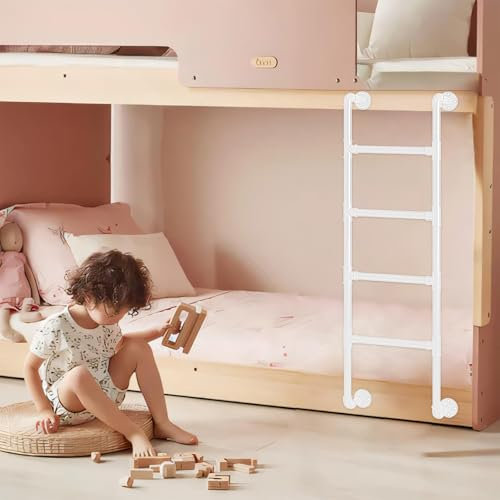 Etagenbettleiter für Wohnmobile, 39/49/51/55/59/65 Hochleistungsleiter aus Eisen für Wohnmobil-Etagenbetten, Wandmontage, Dachboden-Kletterleiter mit Befestigungsmaterial – Weiß (170 c