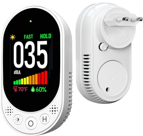 LSENLTY Decibel Meter Plug-in Wall, 30-130dB Sound Level Meter, Data Hold&Max/Min&Fast/Slow Response 3-in-1 Noise Detector(TEM&Humidity), A-Weighted Noise Measuring Device for Classroom Home Library