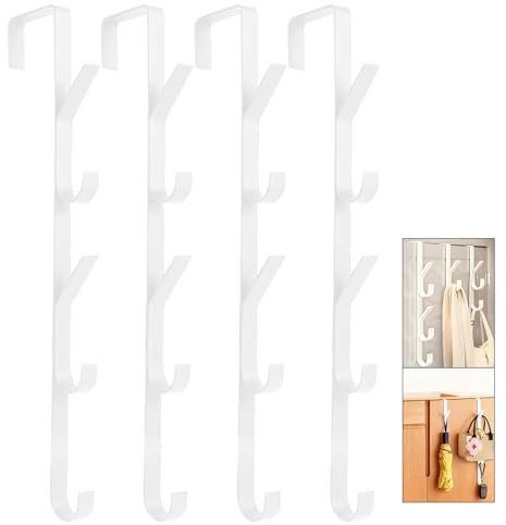 DifenzuSJ 4 Stück Türhaken, Türgarderobe zum Einhängen Ohne Bohren, Edelstahl Garderobe Tür & Kleiderhaken, Handtuchhalter Tür für Badezimmer Schlafzimmer, Weiß (4cm Breite)
