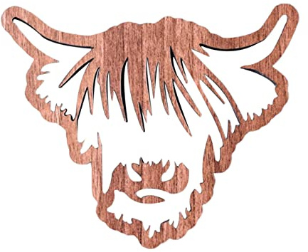 Fictory Highland Cow Head Holz-Tischset, hitzebeständiger Untersetzer für Zuhause, schützt Oberflächen, einzigartiges rustikales Dekor