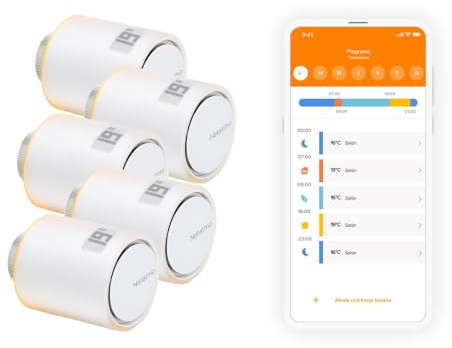 Netatmo Smartes Heizkörperthermostat WLAN, Zusatzmodul für das Smarte Heizkörperthermostate Starterpaket und für den Smart Thermostat, Energie sparen & Komfort steigern, NAV-AMZ (Packung mit 5)