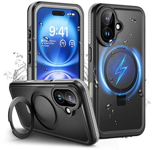 Wusbulk für iPhone 16 Wasserdicht Ständer Outdoor Hülle, Schwarz