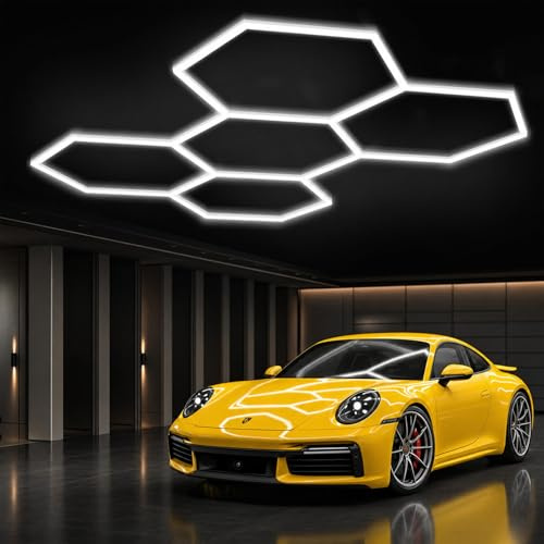 Pingxihule Hexagon Led Lights 5 Grids DIY Led Honeycomb Ceiling Light 6500K | Hex Ceiling Lights Garage Lighting for Warehouse Workshop Gym Basement Car Care Wash Room 5 HEX Pack of 25