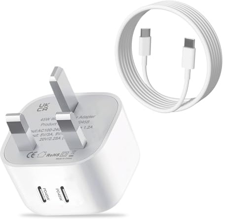 45W USB C Plug Fast Charger for iPhone 17 16 15 Samsung A37 5G S23 Ultra | Dual Port Type C Charging Adapter and Cable for iPhone 17e/17 Pro Max/17Pro/17 Air/17e 16e/16 Pro/15,i-Pad Pro/Mini/Air