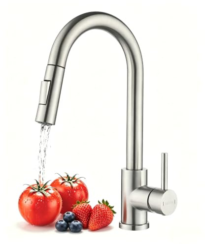 Wasserhahn Küche,Hochdruck Küchenarmatur mit Herausziehbarer Brause,Ausziehbar Armatur Küche 360° Drehbar,Zwei Sprühfunktionen Edelstahl Mischbatterie Küche,Gebürstete