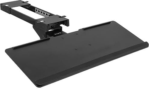 VIVO Black Adjustable Computer Keyboard & Mouse Platform Tray Deluxe Smooth Rolling Track Under Table Desk Mount (MOUNT-KB04C)