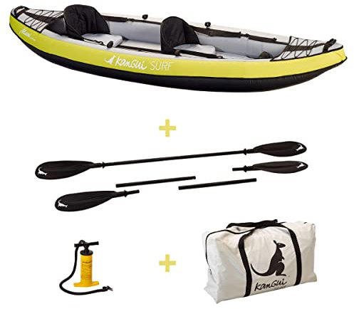 Kangui Canoë Kayak Gonflable Maui 1 à 2 Places + pagaie + Sac Transport + Pompe Double Action+ kit de réparation
