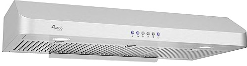 Awoco RH-R06-36 Rectangle Vent 6 High Stainless Steel Under Cabinet 4 Speeds 900CFM Range Hood with LED Lights (36W Rear Vent)