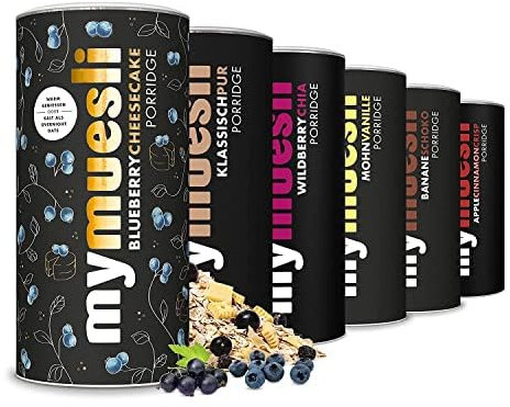 mymuesli Lieblings-Mix BIO Porridge (6x 400g) mit Choco Brownie, Banana Choc, Wildberry Chia, Himbeer-Kokos-Kirsch, Mohn Vanille und Klassik Haferflocken - natürlicher Haferbrei ohne Palmöl & regional