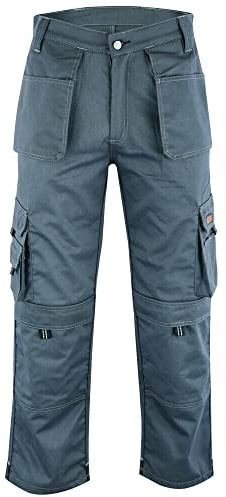 WrightFits Men Pro-11 Work Trousers Grey - Heavy Duty Safety Combat Cargo Pant - Multi Pockets & Knee Pad Pockets - Triple Stitched -Durable Work wear (42W X 29L, Grey)