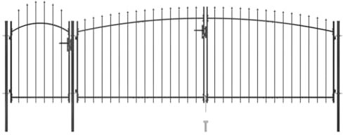 vidaXL Garden Fence Gate with Spear Top Lockable Double Outdoor Fence Side Panel Wall with Posts Patio Barrier Drive Gate 5x2m Black