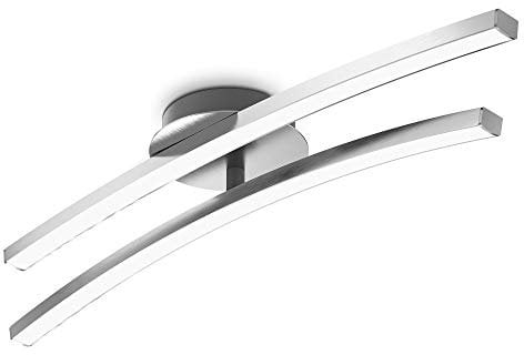 B.K.Licht - LED Deckenlampe mit warmweißer Lichtfarbe, 12 Watt, 960 Lumen, Deckenleuchte, LED Lampe, Wohnzimmerlampe, Schlafzimmerlampe, Küchenlampe, Deckenstrahler, 54x12x7,5 cm, Aluminiumfarbig