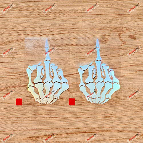 Skelett Mittelfinger Schädel Aufkleber Sticker Vinyl - 2er Pack Holografisch Schillernd Ölfilm Bunt, 10,2 cm - ohne Hintergrund für Auto Boot Laptop