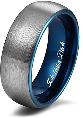 Zakk Ring Herren Damen Wolfram Verlobungsring Trauringe Ehering Partnerringe Gebürstet 6mm 8mm Schwarz Blau (Blau-8mm, 51 (16.2))