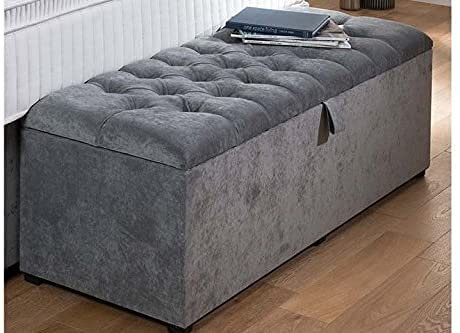 SLEEP ZONE Chesterfield Large Ottoman, Storage box,Toy Box, Foot stool in Chenille Fabric with Fabric Buttons (Grey)
