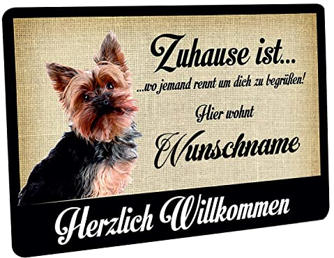 Crealuxe Personalisierbare Fußmatte - Yorkshire Terrier Zuhause ist wo jemand rennt um Dich zu begrüßen - Türmatte mit Wunschtext, Name oder Motiv – rutschfest – 60x40 cm – Türvorleger