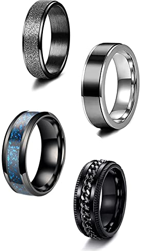 Phyonio 4 Stück Ring Edelstahl Schwarz Blau Keltischer Ring Sandgestrahlter Ring Kette Ring Drehbarer Ring Spinner Ring Stimmung Ring Angst Relief Ring Größe 54(17.2)