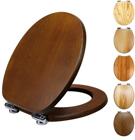 Fanmitrk Natural Solid Wood Toilet Seat-Plywood Wooden Toilet Seat,Soft Close with Metal Hinges,Easy to Clean (plywood04)