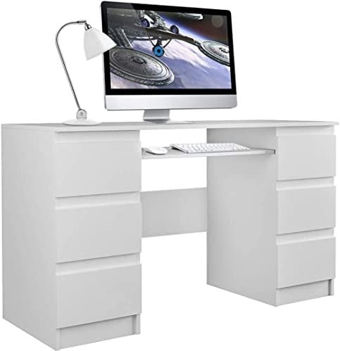 CDF Schreibtisch Kuba | Farbe: Mattweiß | Ideal für Büro, Arbeitszimmer, Kinder- und Jugendzimmer | Funktionaler Schreibtisch für Computer, Laptop | Einfache Montage