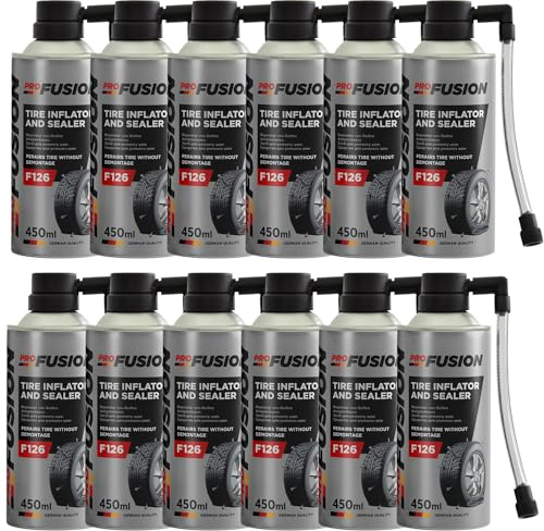 ProFusion Reifenpannenspray 12x 450 ml – Reifendichtmittel & Reparaturspray für schlauchlose Reifen, dichtet Löcher bis 5 mm, verhindert Instabilität – Für Auto & Motorrad