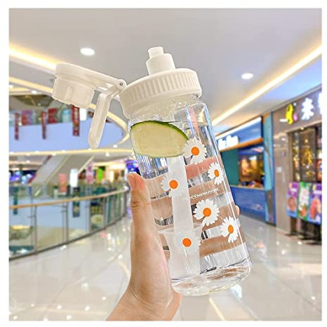 Bouteille d'eau Bouteilles D'eau En Plastique Transparentes De Marguerite Mignonne De 500 Ml Avec La Tasse D'eau Potable De Bouteille D'eau Givrée Étanche De Mode De Paille Bouteille Isotherme Gourde