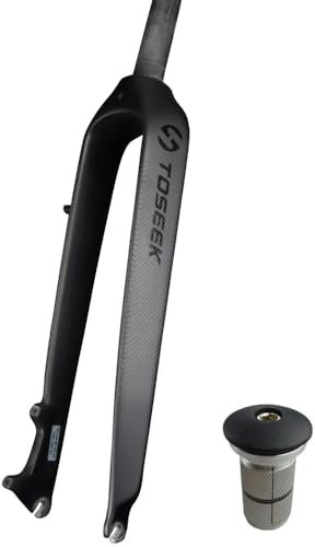 Enjcyling TOSEEK Full Carbon MTB Rigid Fork, 26in / Offset 45mm / 1/8 Straight Tube Threadless/Disc Brake / 9x100mm QR / T800 Carbon Fiber/Headset Expander Top Cap, for Mountain Bike XC